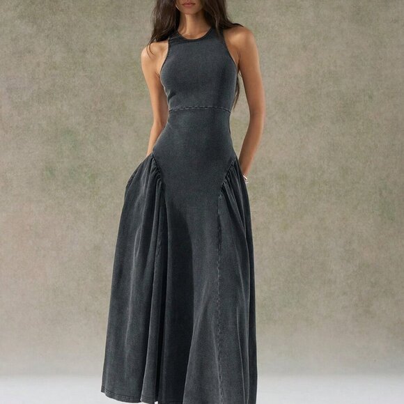 Black Casual Women's Distressed Wash Backless Design Dress - Picture 1 of 8